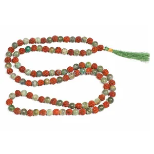 Moss With Rudraksha Gemstone Japa Mala