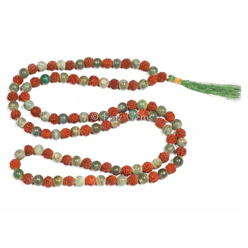 Moss With Rudraksha Gemstone Japa Mala