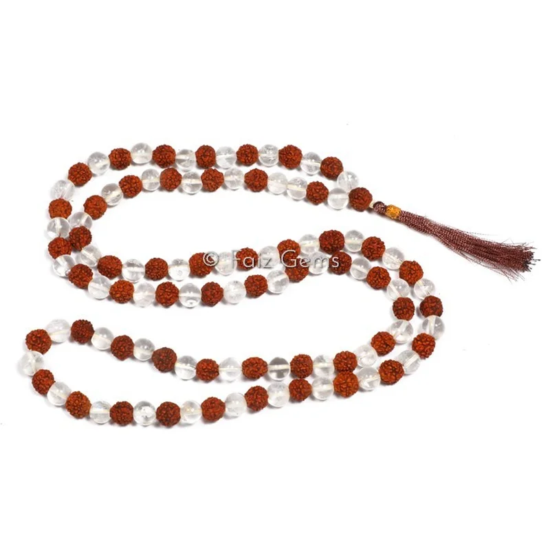 Rudraksha With Crystal Quartz Gemstone Japa Mala
