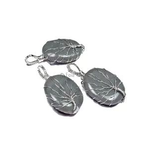 Grey Agate Tree of Life Pendants