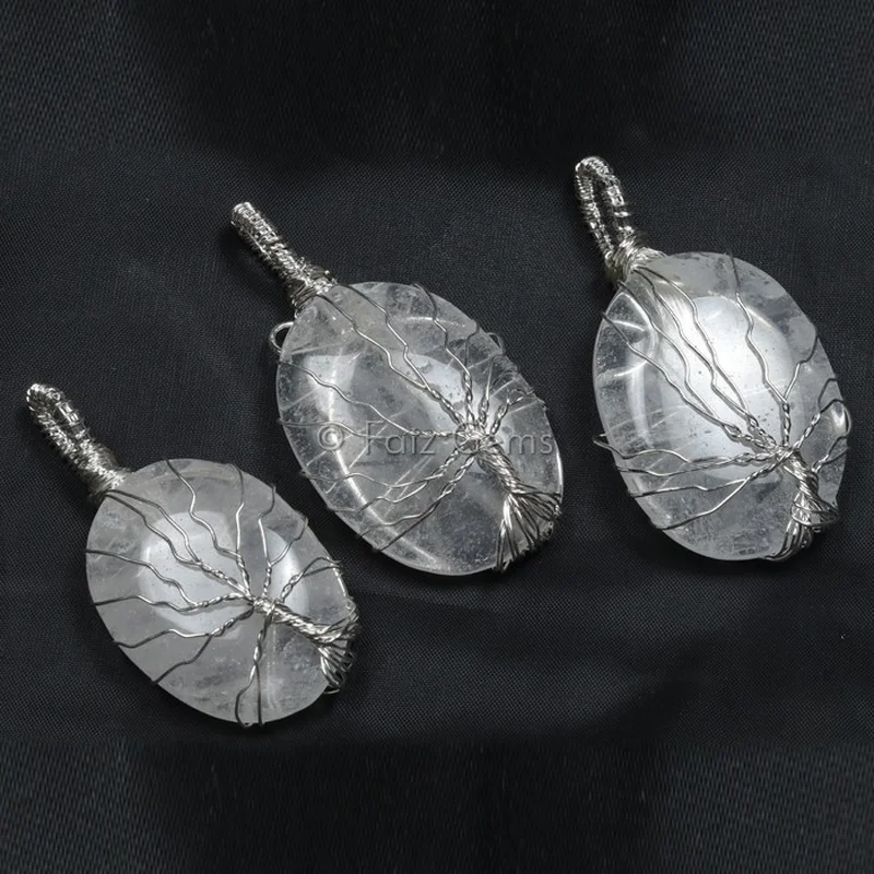 Crystal Quartz Tree of Life Pendants