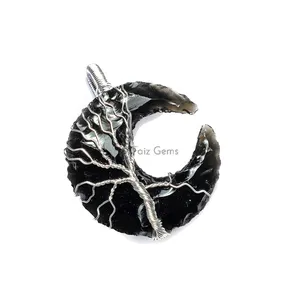Black Obsidian Moon Wrap Pendant
