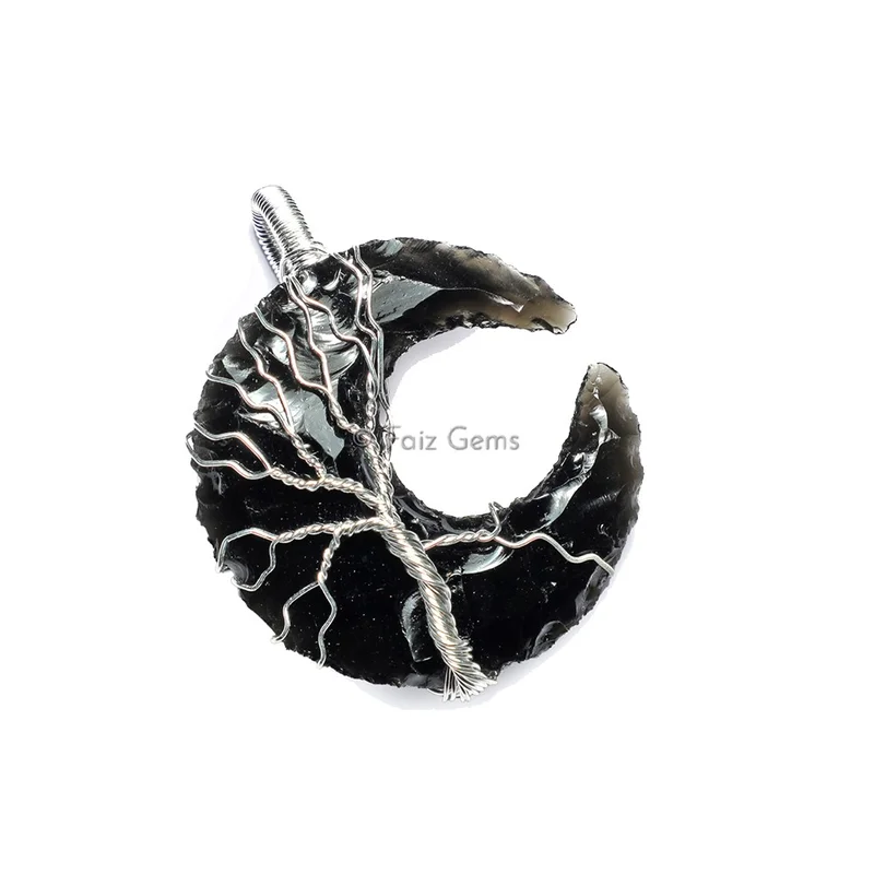 Black Obsidian Moon Wrap Pendant