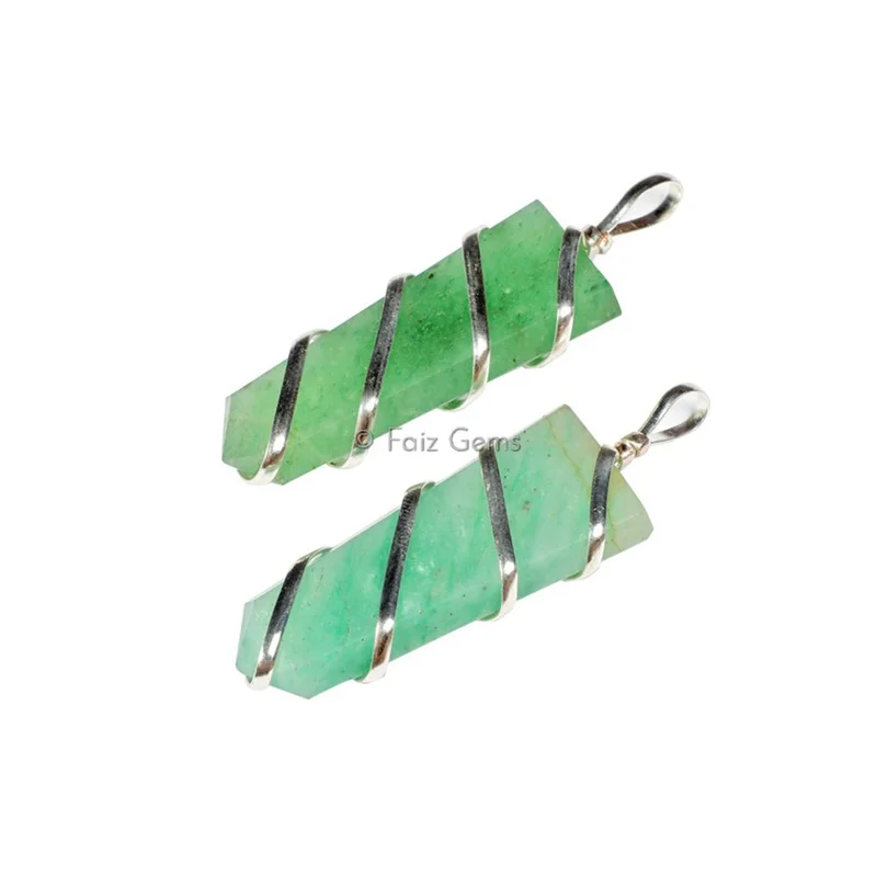 Green Aventurine Wire Wrap Pencil Pendants