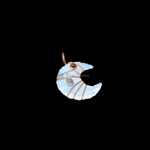 Opalite Moon Bronze Wire Wrap Pendant
