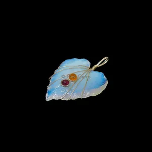 Opalite Heart Silver Wire Wrap Pendant