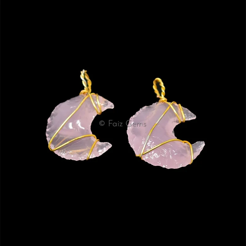 Rose Quartz Golden Wire Wrap Pendant