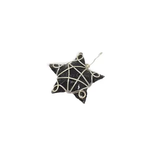 Black Obsidian Star Silver Wire Wrap Pendant