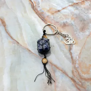 Sodalite Wire Wrapped With Om Keychain