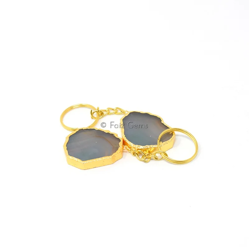 Agate Keychain Gold Plated