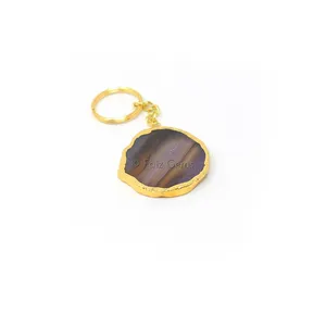 Agate Keychain Gold Plated