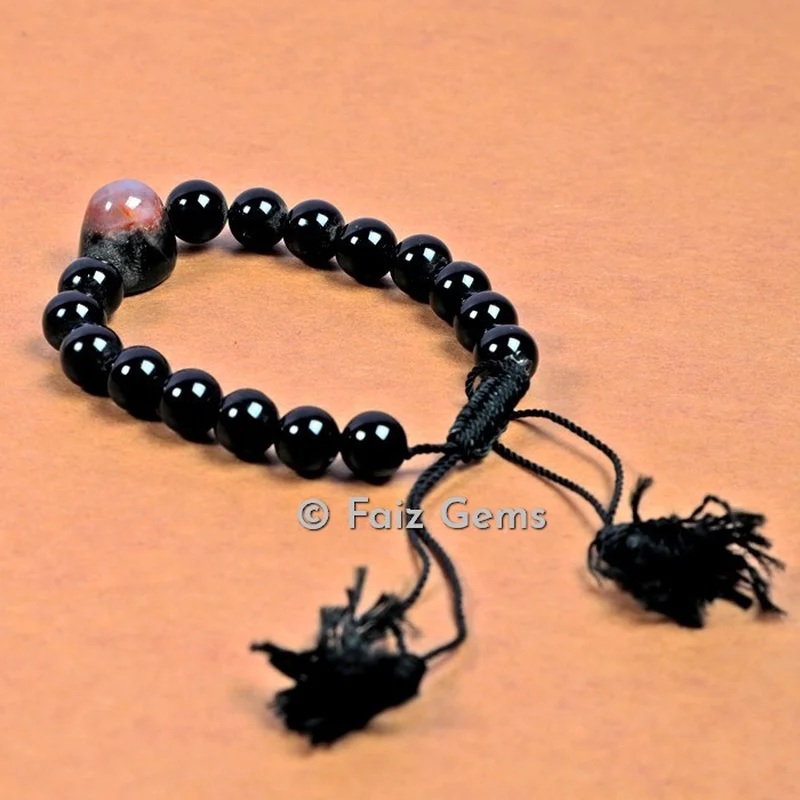 Agate Eye with Black Obsidian Bracelets