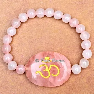 Rose Quartz Bracelets with Om Carved