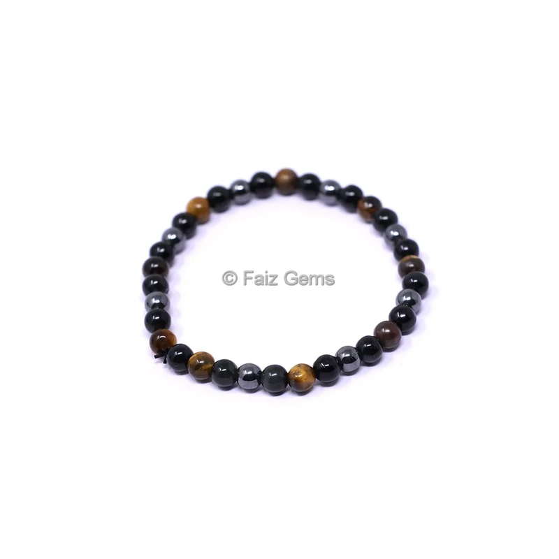 6MM Hematite, Black Obsidian and Tiger Eye Bracelet