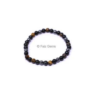 Pulsera de hematita, obsidiana negra y ojo de tigre de 6 mm