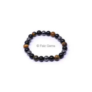 Pulsera de hematita, obsidiana negra y ojo de tigre de 8 mm