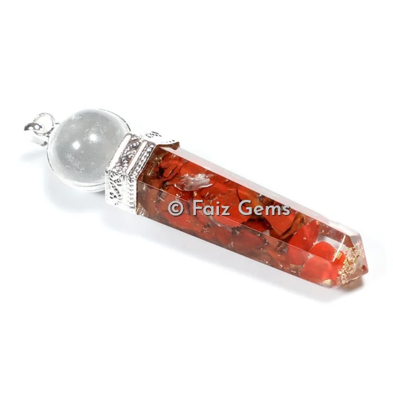 Red Jasper 2Pcs Healing Cap Orgonite Pencil Pendants