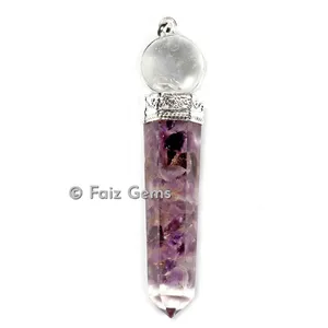Amethyst 2Pcs Healing Cap Orgonite Pencil Pendants