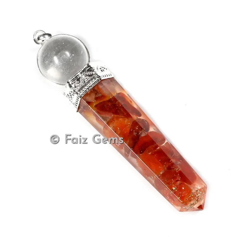 Red Carnelian 2Pcs Healing Cap Orgonite Pencil Pendants