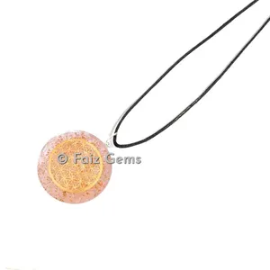 Rose Quartz With Flower Of Life Orgonite Disc Pendants