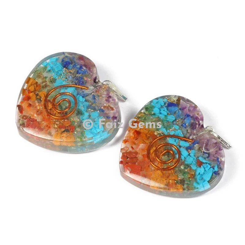 Seven Chakra Heart Shape Orgonite Pendants