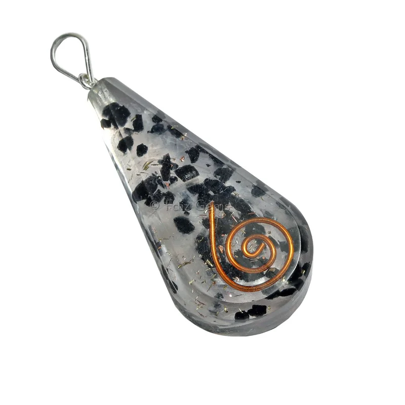 Selenite with Black Tourmaline Orgone Drop Pendant