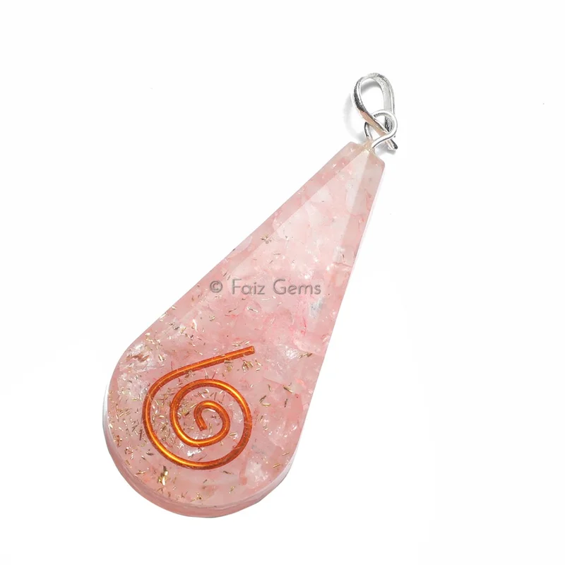 Rose Quartz orgone Drop Pendant