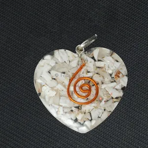Rainbow Moon Stone Orgone Heart  Pendant
