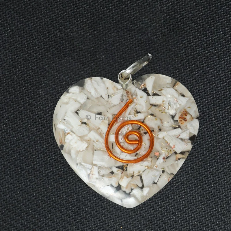 Rainbow Moon Stone Orgone Heart  Pendant