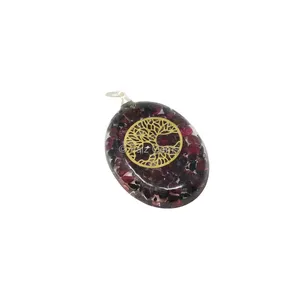 Garnet With Tree of Life Oval Orgone Pendant