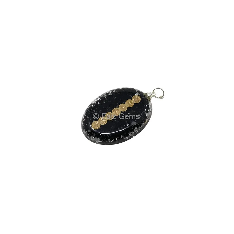 Black Tourmaline with Seven Chakra Oval Orgone Pendant