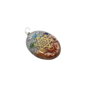 Seven Chakra with Brass Fillings Metatron`s Cube Orgone Pendant