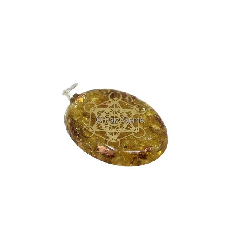 Dyed Citrine with Brass Fillings Metatron`s Cube Orgone Pendant