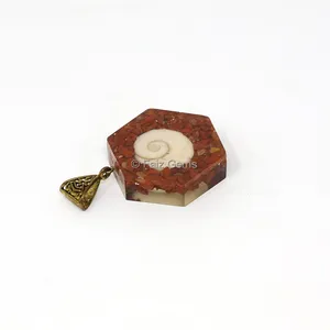 Red Jasper with Shiva Shell Hexagonal Orgone Pendant