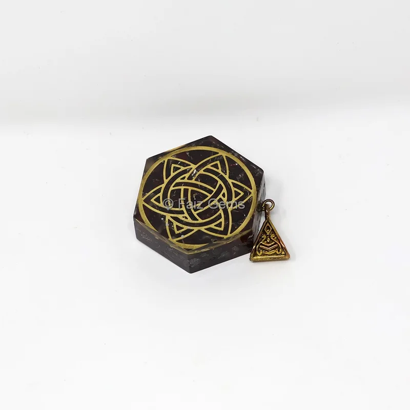 Garnet with Celtic Knot Hexagonal Orgone Pendant