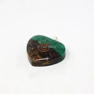 Tiger Eye and Malachite Heart Shaped Pendant