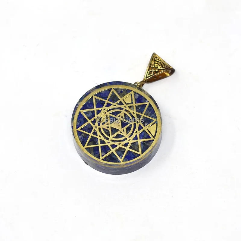 Lapis Lazuli Sri Yantra Mandala Orgone Pendant