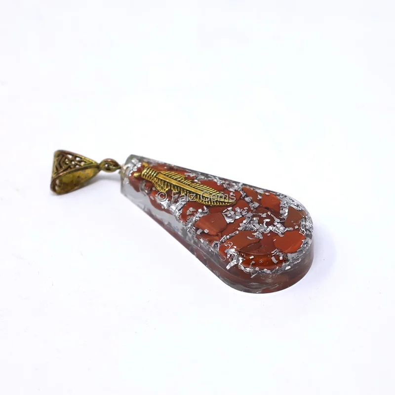 Red Jasper with Sharp Pear Shaped Orgone Pendant