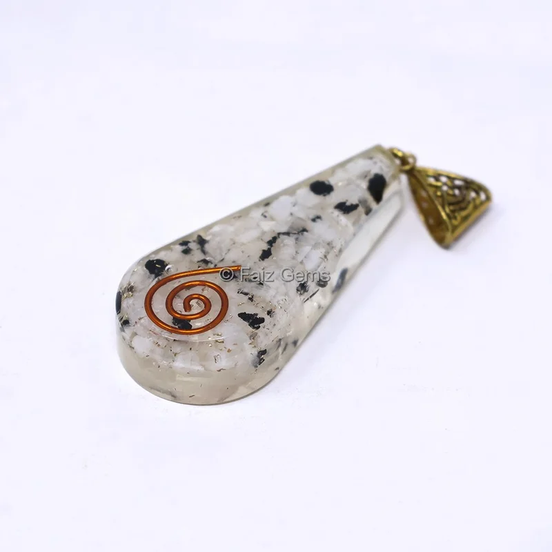 Rainbow Moonstone Pear Shaped Orgone Pendant