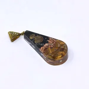 Black Tourmaline and Tiger Eye Pear Shaped Pendant