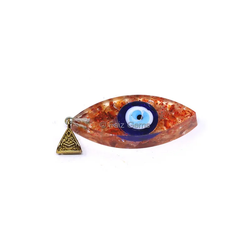 Red Jasper with Evil Eye Marquise Shaped Orgone Pendant