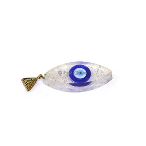 Crystal Quartz with Evil Eye Marquise Shaped Orgone Pendant
