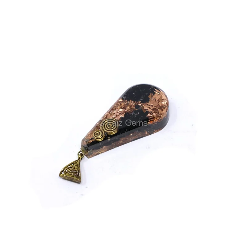 Black Touramline with Copper Fillings Pear Shaped Orgone Pendant