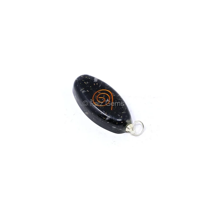 Black Touramline with Copper Coil Oval Shaped Pendant