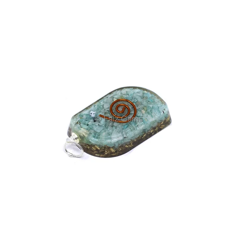 Amazonite With Copper Coil Leaf Shaped Pendant