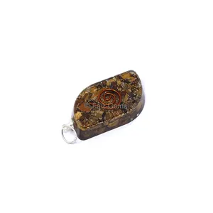 Tiger eye with Copper Coil Leaf Shaped Pendant