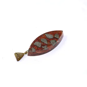 Red Jasper with Pyrite Marquise Shaped Orgone Pendant