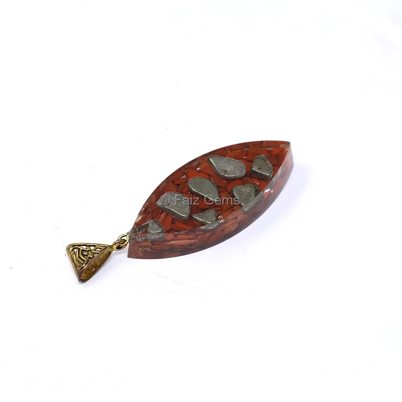 Red Jasper with Pyrite Marquise Shaped Orgone Pendant