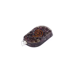 Garnet with Copper Coil Silver and Gold Fillings Shaped Orgone Pendant