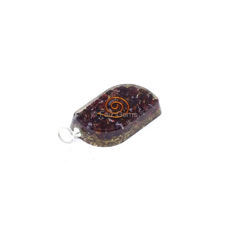 Garnet with Copper Coil Gold Fillings Orgone Pendant
